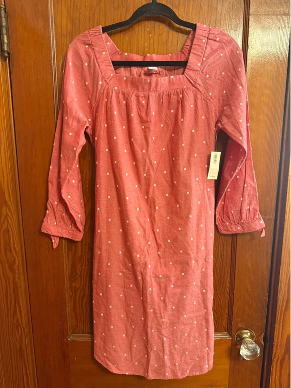 NWT Old Navy Women’s Small Petite Pink Cotton Square Neck Dress SP Long Sleeve